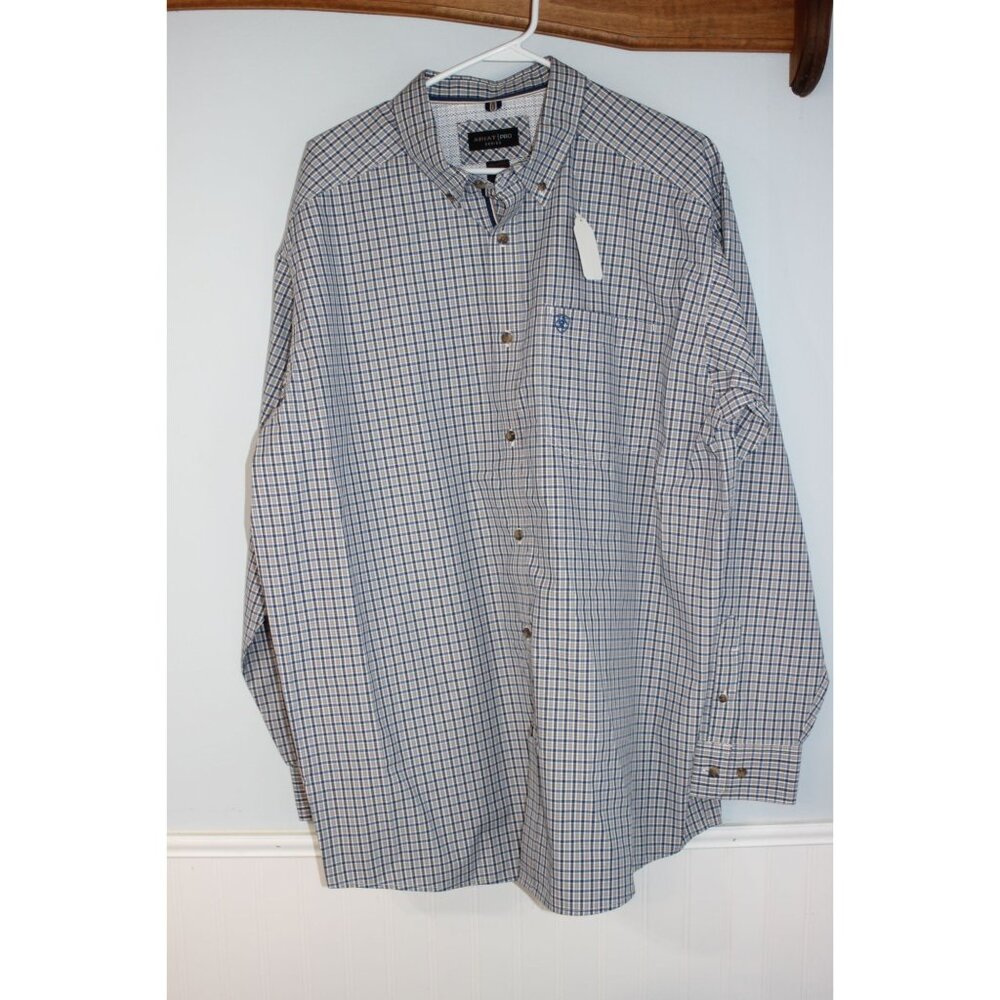 Ariat Pro Series Mens Plaid Button-Down Shirt L/S Cowboy Blue/Brown XL NEW